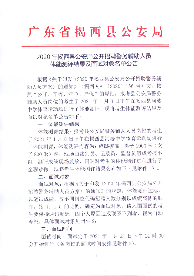 2020年揭西縣公安局公開招聘警務輔助人員體能測評結果及面試對象名單公告1.jpg